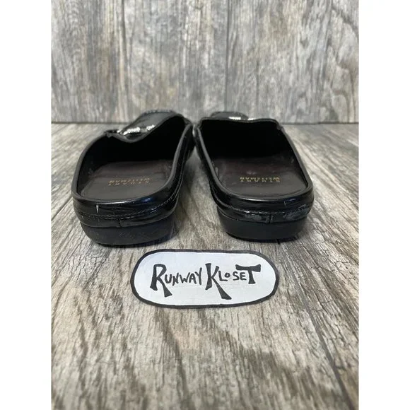 STUART WEITZMAN Black Patent Leather Mules Chain Women size 7.5 - Picture 3 of 10